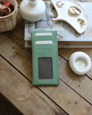 Kadın Mint Yeşili Gerçek Deri Fermuar Detaylı Kartlık