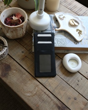 Kadın Siyah Gerçek Deri Fermuar Detaylı Kartlık