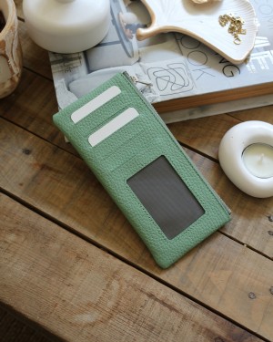 Kadın Mint Yeşili Gerçek Deri Fermuar Detaylı Kartlık