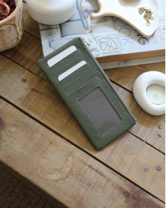 Kadın Haki Yeşil Gerçek Deri Fermuar Detaylı Kartlık