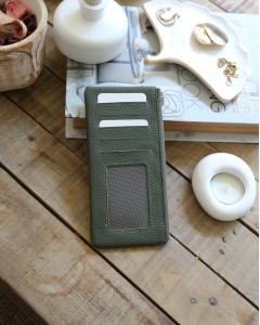 Kadın Haki Yeşil Gerçek Deri Fermuar Detaylı Kartlık