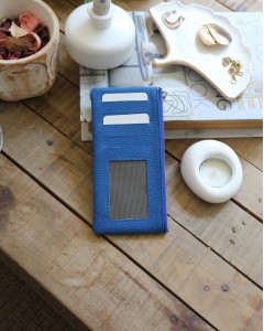 Kadın Mavi Yeşili Gerçek Deri Fermuar Detaylı Kartlık