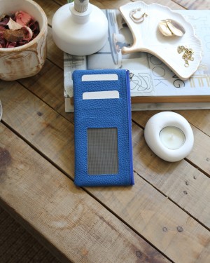 Kadın Mavi Yeşili Gerçek Deri Fermuar Detaylı Kartlık