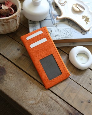 Kadın Turuncu Gerçek Deri Fermuar Detaylı Kartlık