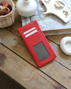 Kadın Kırmızı Gerçek Deri Fermuar Detaylı Kartlık