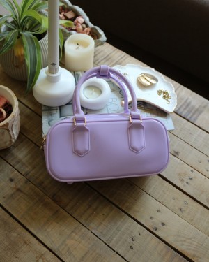 Kadın Lila Silikon Çift Kulplu Askılı El & Omuz Çantası
