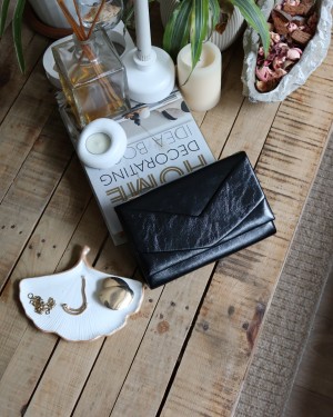 Kadın Siyah Rugan Zarf Kutu Omuz Çantası