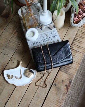 Kadın Siyah Rugan Zarf Kutu Omuz Çantası