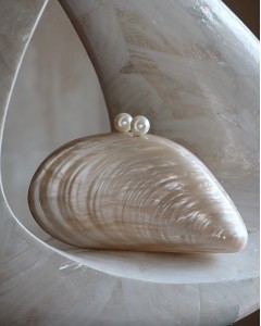 Bej Akrilik Midye Zincirli Omuz Çantası