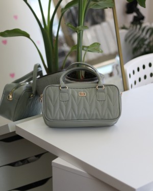 Mint Yeşili Desenli Tutma Saplı Omuz Çantası