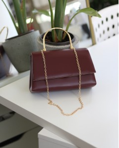 Bordo Deri Metal Sap Detaylı El & Omuz Çantası