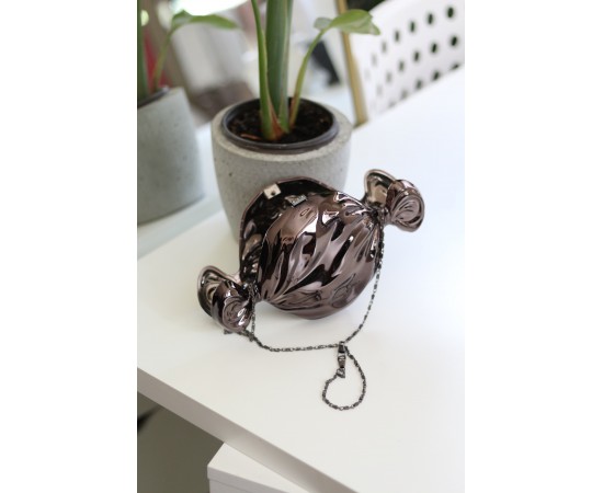 Platin Mika Şeker Görünümlü Zincirli Omuz Çantası