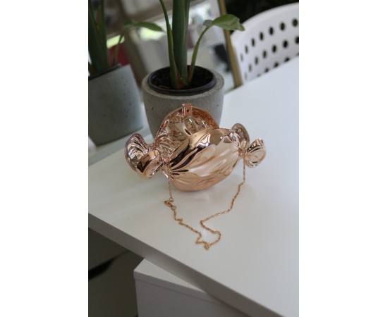 Rose Gold Mika Şeker Görünümlü Zincirli Omuz Çantası