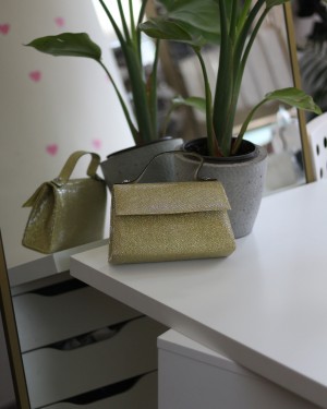 Light Gold Simli Tutma Detaylı Abiye Omuz Çantası