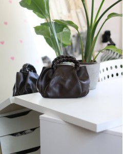  Acı Kahve Örme Saplı Yumuşak Deri Omuz Çantası