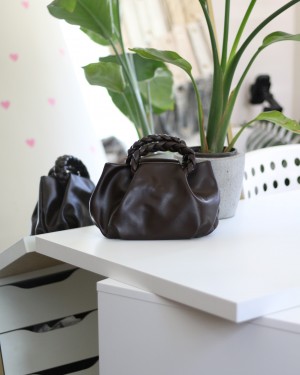  Acı Kahve Örme Saplı Yumuşak Deri Omuz Çantası