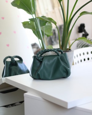  Asker Yeşili Örme Saplı Yumuşak Deri Omuz Çantası