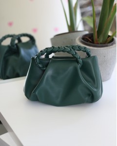  Asker Yeşili Örme Saplı Yumuşak Deri Omuz Çantası