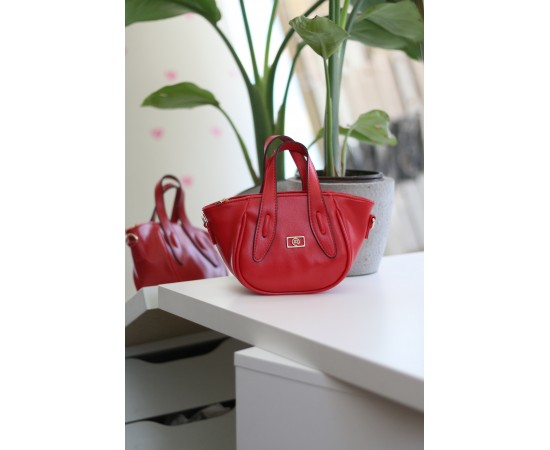 Kırmızı Rugan Tutma Saplı Pouch El Çantası