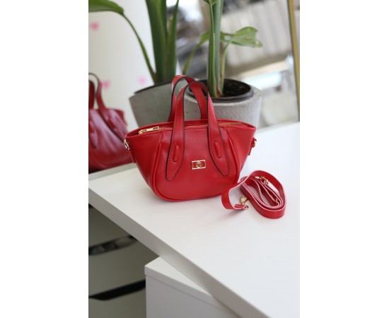 Kırmızı Rugan Tutma Saplı Pouch El Çantası