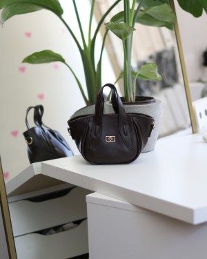 Acı Kahve Rugan Tutma Saplı Pouch El Çantası