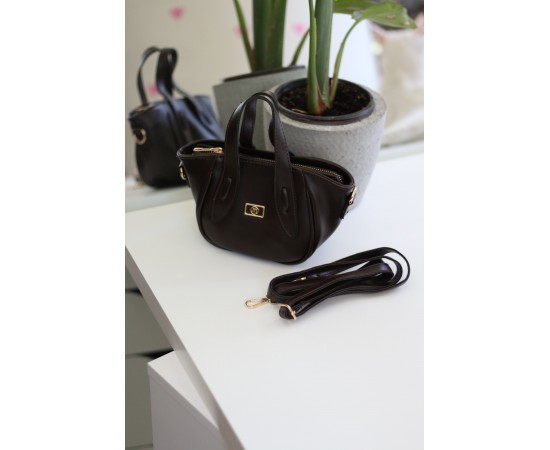 Acı Kahve Rugan Tutma Saplı Pouch El Çantası