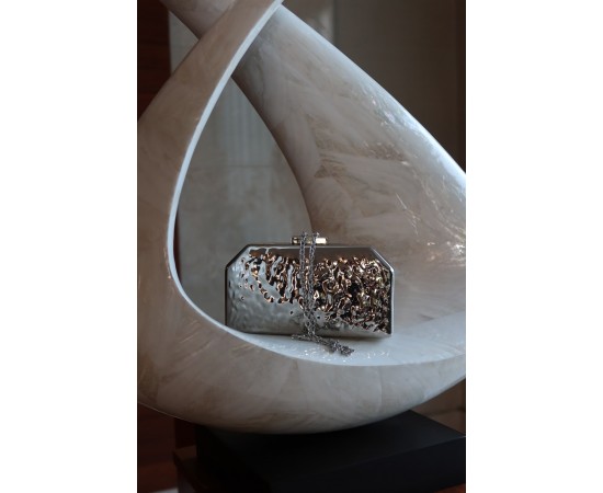 Silver Metal Köşeli Zincirli Omuz Çantası