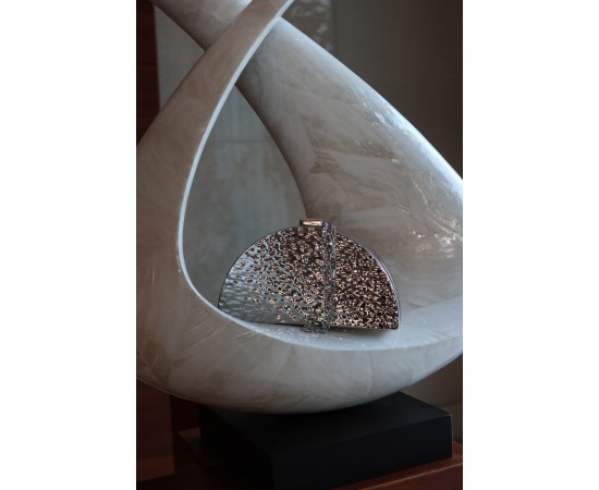  Silver Metal Desenli Zincirli Omuz Çantası