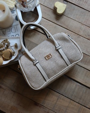 Krem Hasır Doku Çift Şeritli El Omuz Çantası Krem Hasır Doku Çift Şeritli El Omuz Çantası