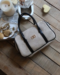 Siyah Hasır Doku Çift Şeritli El Omuz Çantası Siyah Hasır Doku Çift Şeritli El Omuz Çantası