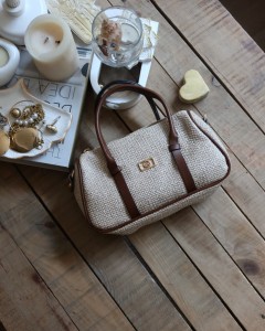 Taba Hasır Doku Çift Şeritli El Omuz Çantası