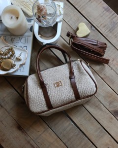 Taba Hasır Doku Çift Şeritli El Omuz Çantası Taba Hasır Doku Çift Şeritli El Omuz Çantası