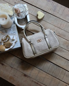 Gold Hasır Doku Çift Şeritli El Omuz Çantası