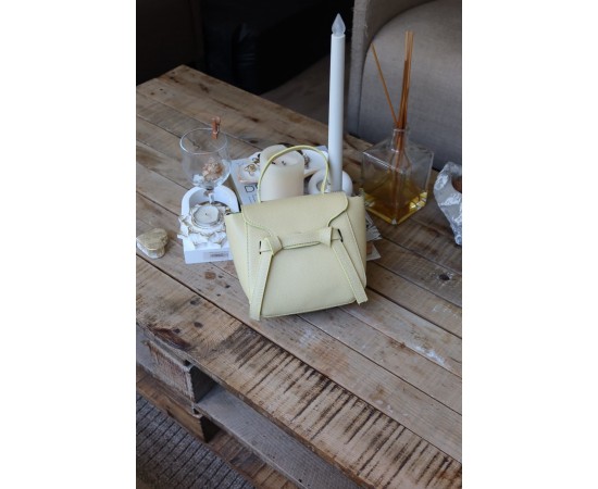 butter yellow şerit detaylı tutma saplı el omuz çantası