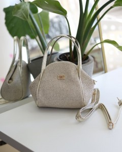 Gold Hasır Doku Çift Saplı Askılı Omuz Çantası