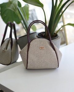 Bordo Hasır Doku Çift Saplı Askılı Omuz Çantası