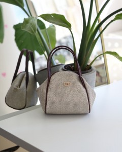 Bordo Hasır Doku Çift Saplı Askılı Omuz Çantası