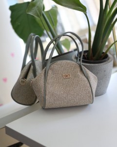 Mint Yeşilli Hasır Doku Çift Saplı Askılı Omuz Çantası