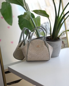 Mint Yeşilli Hasır Doku Çift Saplı Askılı Omuz Çantası