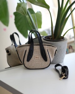 Siyah Hasır Doku Çift Saplı Askılı El Omuz Çantası