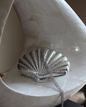 Silver İstiridye Mika Zincirli El Omuz Çantası