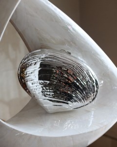 Silver Oval Deniz Kabuğu Mika Zincirli El Omuz Çantası