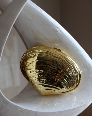 Gold Oval Deniz Kabuğu Mika Zincirli El Omuz Çantası Gold Oval Deniz Kabuğu Mika Zincirli El Omuz Çantası