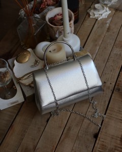  Silver Rugan Metal Tutma Saplı Kapaklı Abiye Çantası