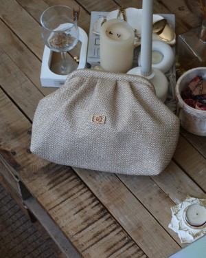 Hasır doku bohca formlu el omuz çantası