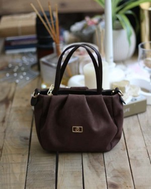 acı kahve süet büzgü doku çift kulplu el omuz çantası acı kahve süet büzgü doku çift kulplu el omuz çantası