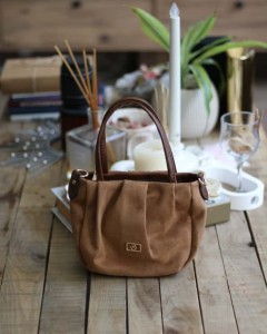  camel süet büzgü doku çift kulplu el omuz çantası