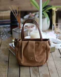  camel süet büzgü doku çift kulplu el omuz çantası