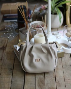 vizon büzgü doku çift kulplu el omuz çantası