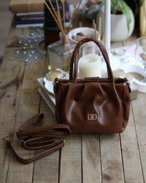 Taba büzgü doku çift kulplu el omuz çantası